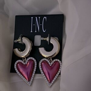 INC International Concepts Heart Crystal Hoop Earrings